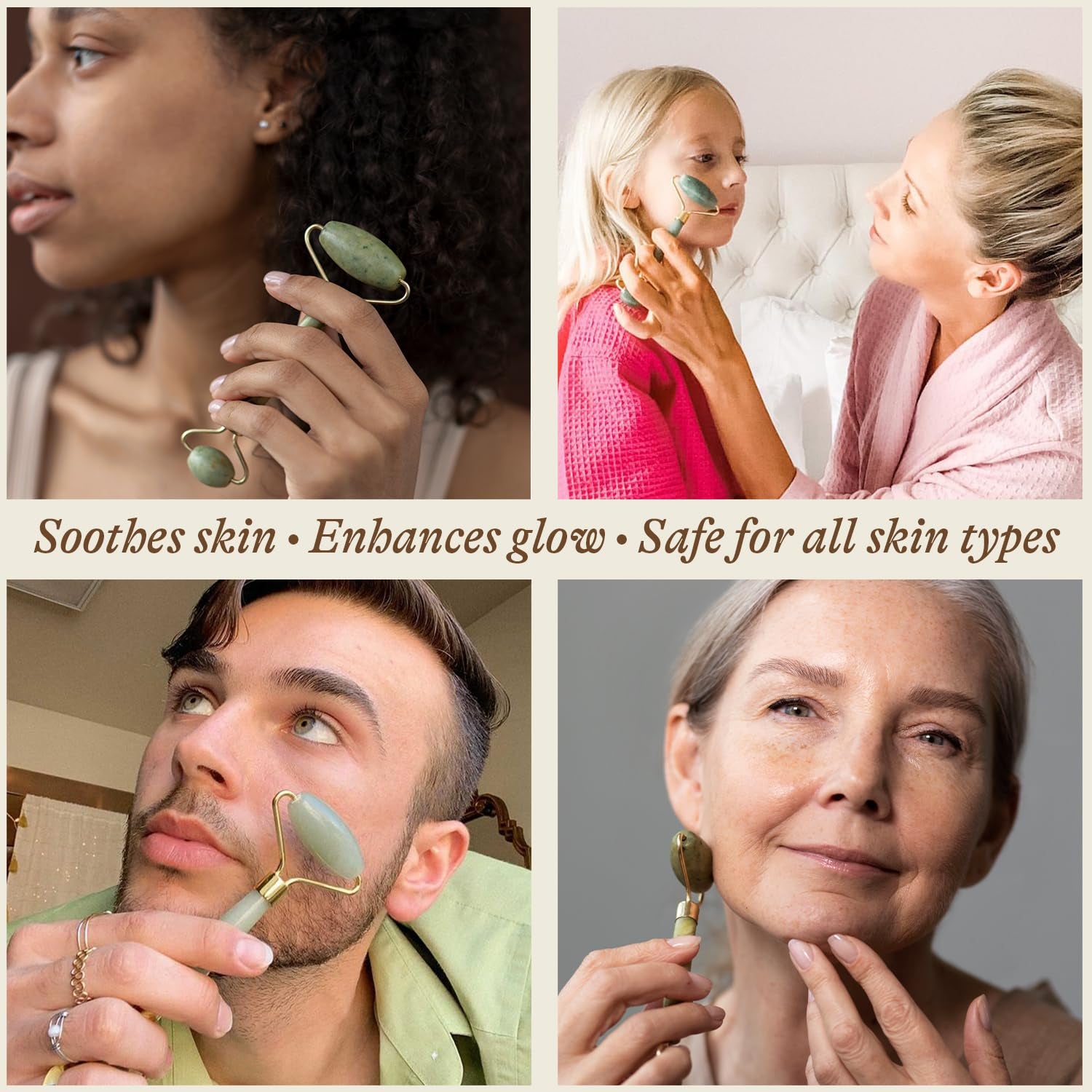 Jade Roller for Face - Smoothes Fine Lines & Wrinkles, Stocking Stuffers for Women, Massager Skin Care Tools with Small Eye Roller for Puffy Eyes, De-Puffing & Firming Facial Tool, Self Care Gifts