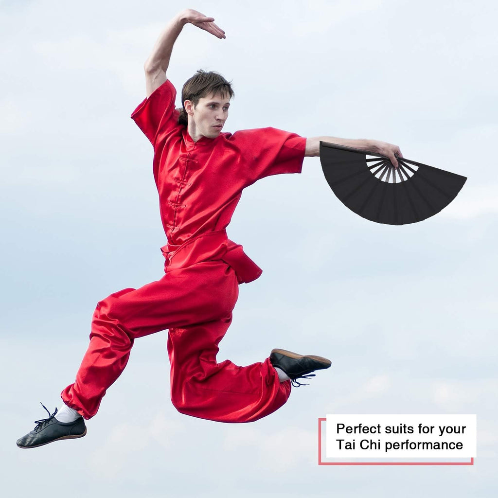 6 Packs Large Clap Fans for Line Dancing Large Chinese Folding Hand Fans for Men and Women, Festival, Tai Ji, Kungfu, Martial Art, Gifts (Black)