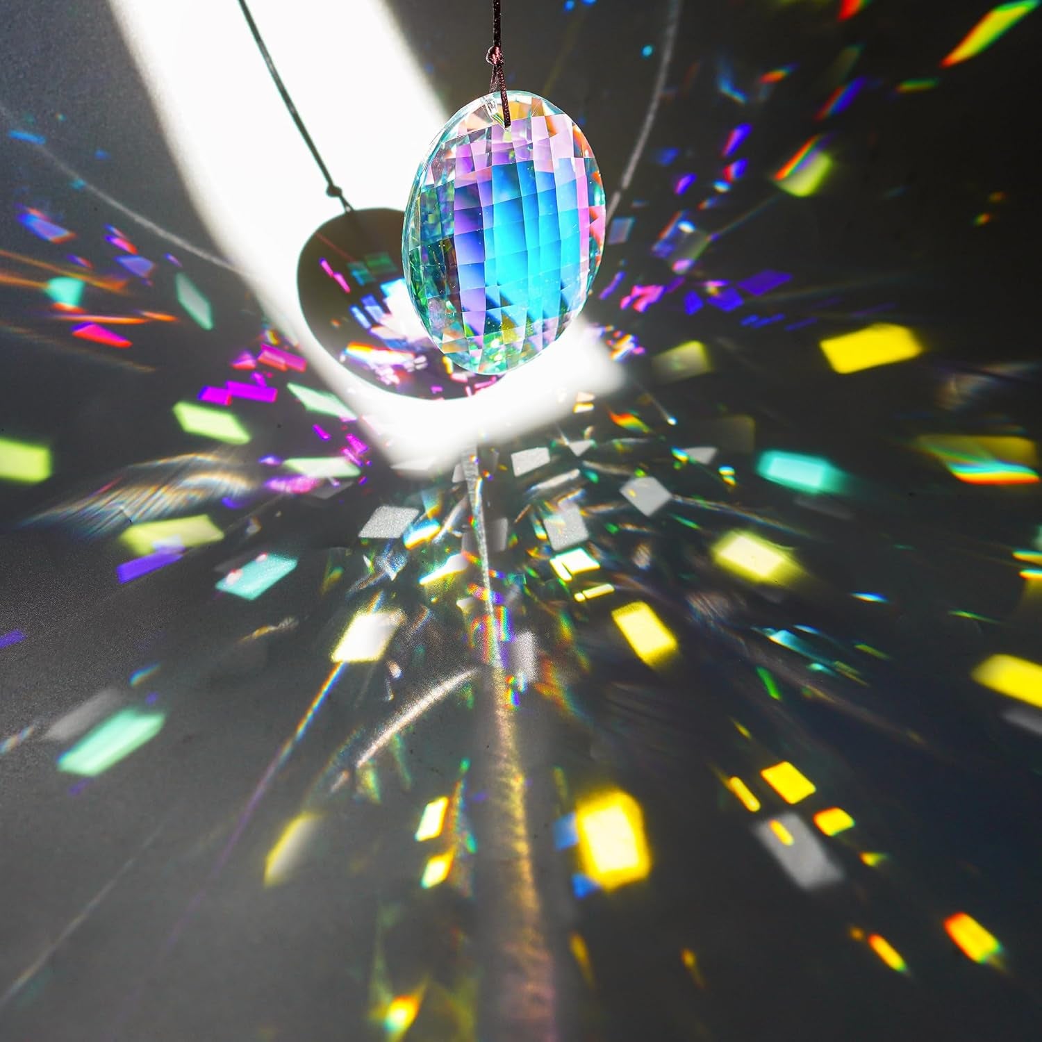 Colorful Oval Drop Hanging Crystals Chandelier Prisms Feng Shui Ornament Window Suncatchers 76Mm