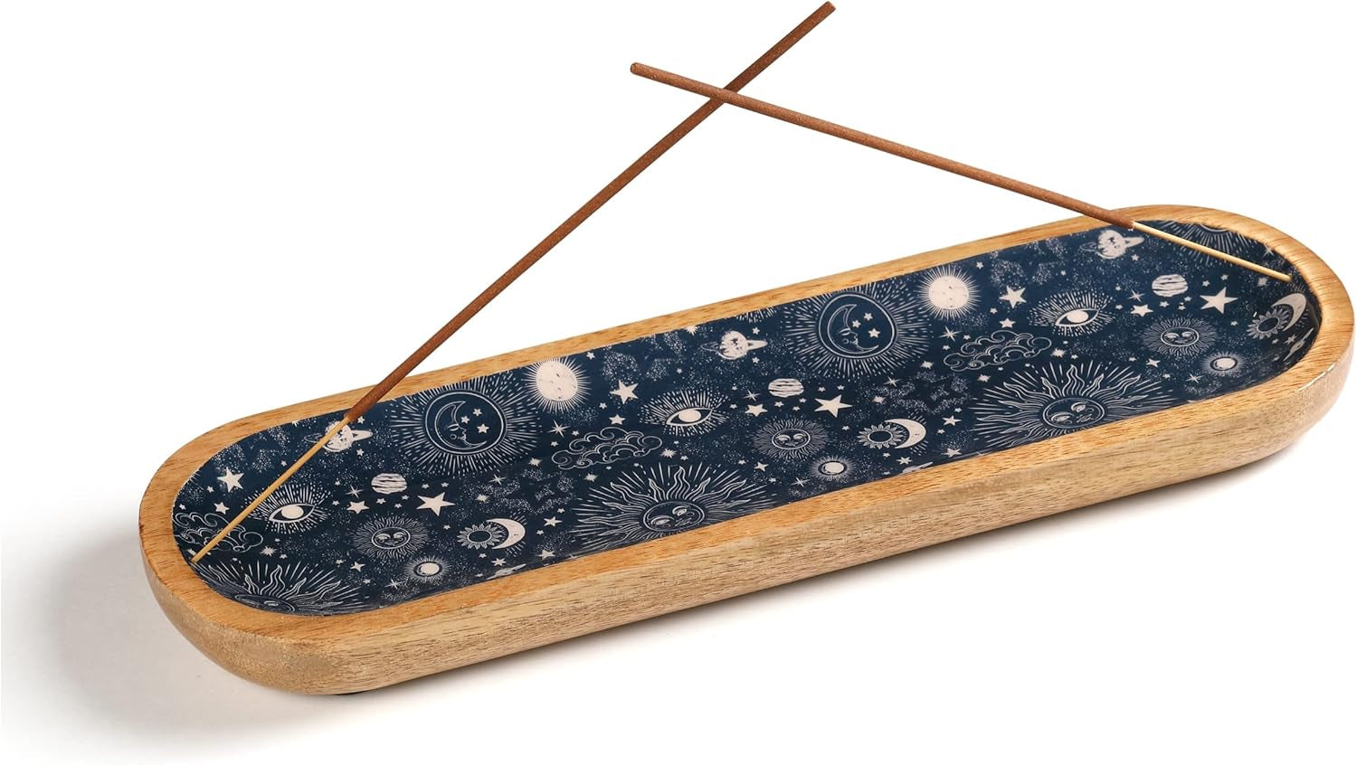 Incense Holder for Sticks or Incense Burner Holder, Modern Insence-Stick Holder or Ash Catcher for Home Décor, Wooden Inscents-Holders, Mango Wood Trough, Cosmic