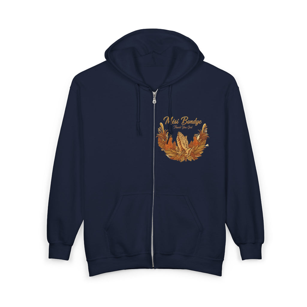 Fall Leaves Full-Zip Hoodie - 'Mèsi Bondye' Autumn Leaf Design