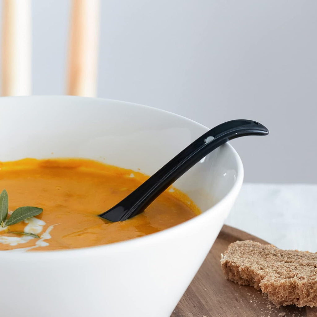 Soup Spoons, Ceramic Chinese, Asian Soup Spoons, White Japanese Spoon Large for Ramen Pho Wonton Dumpling Miso, Deep Oval Hook Design, Set of 6 (6, Black)