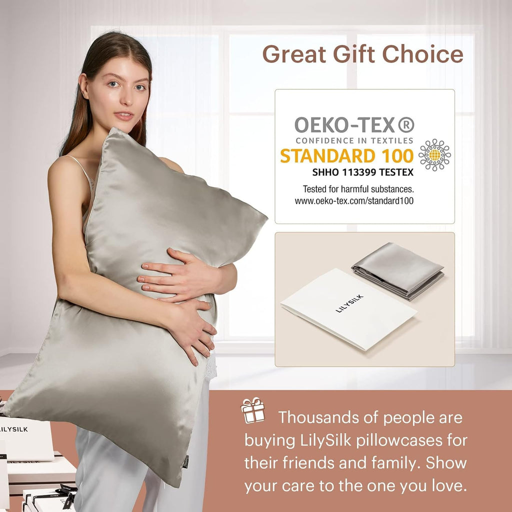 Silk Pillowcase for Hair and Skin Standard-100% Mulberry Silk 19 Momme Both Sides Silk Bed Pillow Cover with Hidden Zipper, 1 Pc (Standard Size 20''X26'', Silvergray)