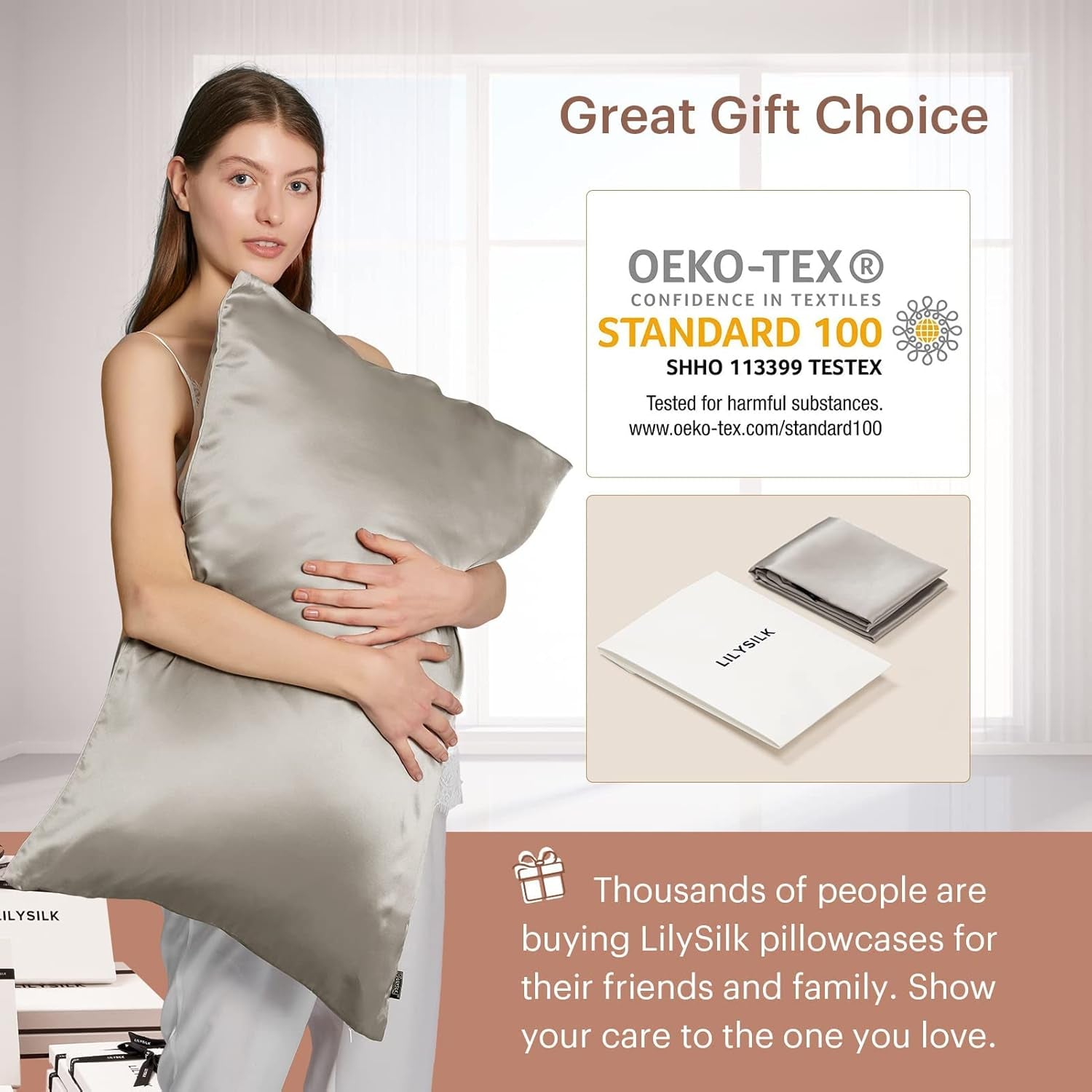 Silk Pillowcase for Hair and Skin Standard-100% Mulberry Silk 19 Momme Both Sides Silk Bed Pillow Cover with Hidden Zipper, 1 Pc (Standard Size 20''X26'', Silvergray)