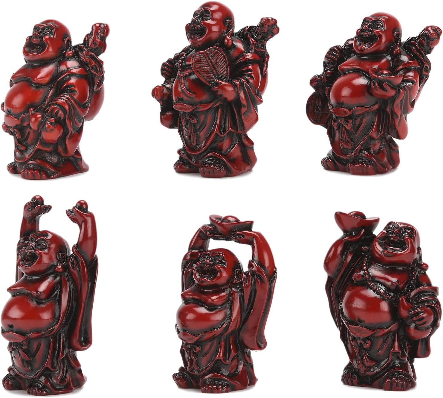 BRABUD 2.5'' Red Resin Laughing Buddha Figurines Good Gift and Collection Set of 6 (Big Red)