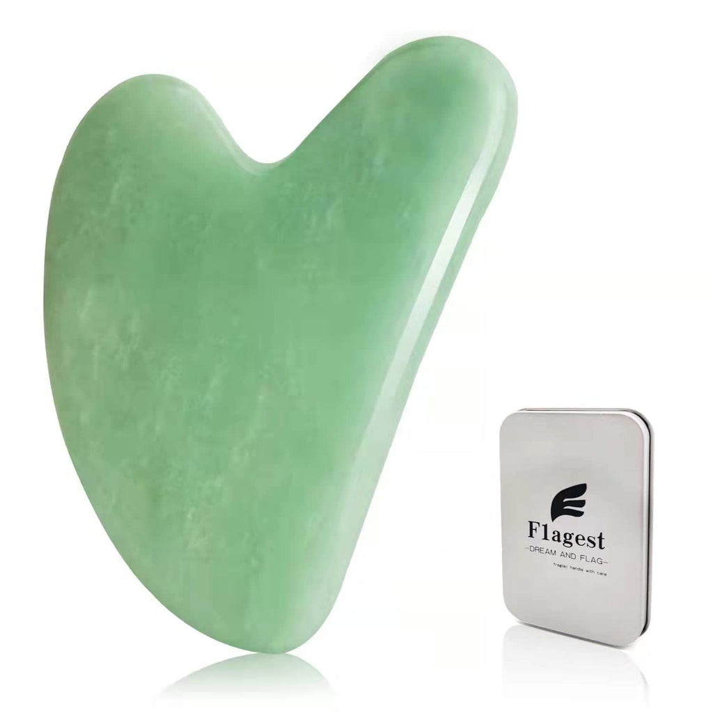 Gua Sha Facial Tool - Jade Stone Massager for Spa Acupuncture Therapy - Heart Shape Guasha for Face