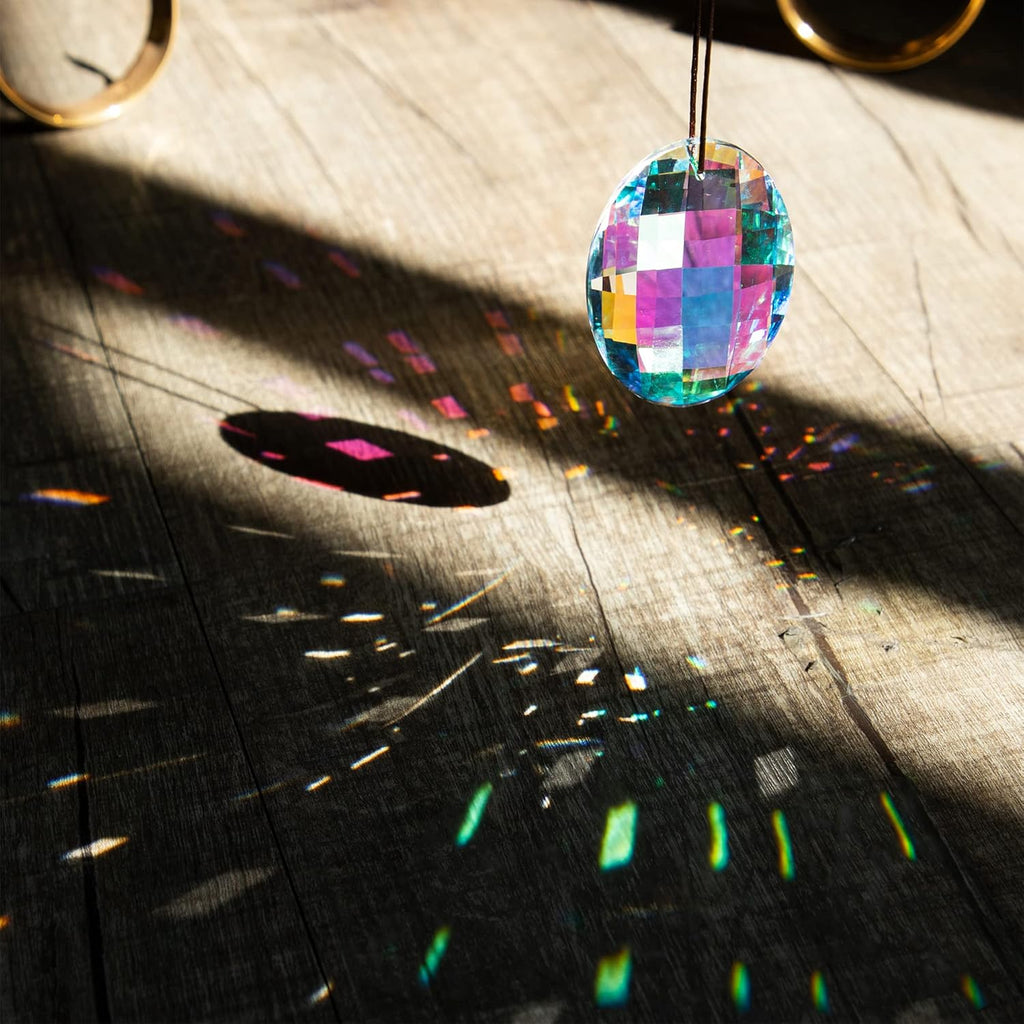 Colorful Oval Drop Hanging Crystals Chandelier Prisms Feng Shui Ornament Window Suncatchers 76Mm