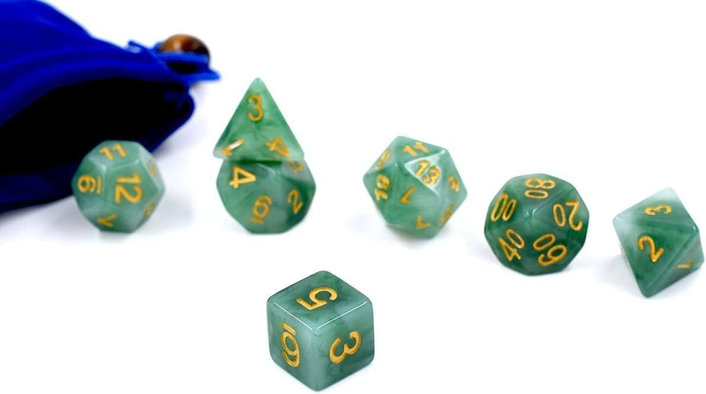 Polyhedral DND Dice Sets, 7-Die RPG Resin Green Dice Set for D&D Role Playing Games and Tabletop Game