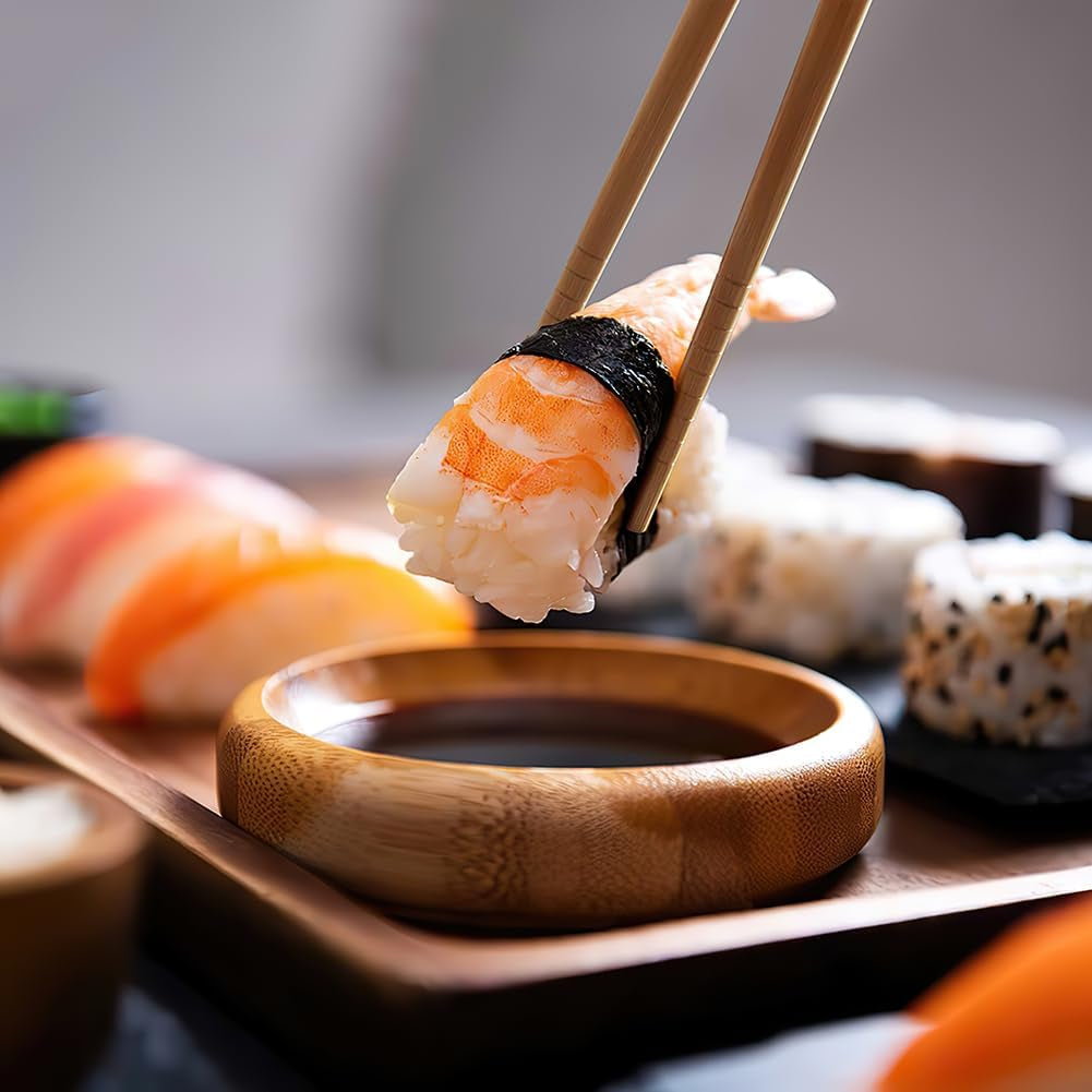 5-Pair Bamboo Chopsticks Reusable Classic Japanese Chop Sticks Gift Set, Dishwasher Safe, Hand-Carved 8.8 Inch/22.5Cm (Blue round Chopsticks with Box)