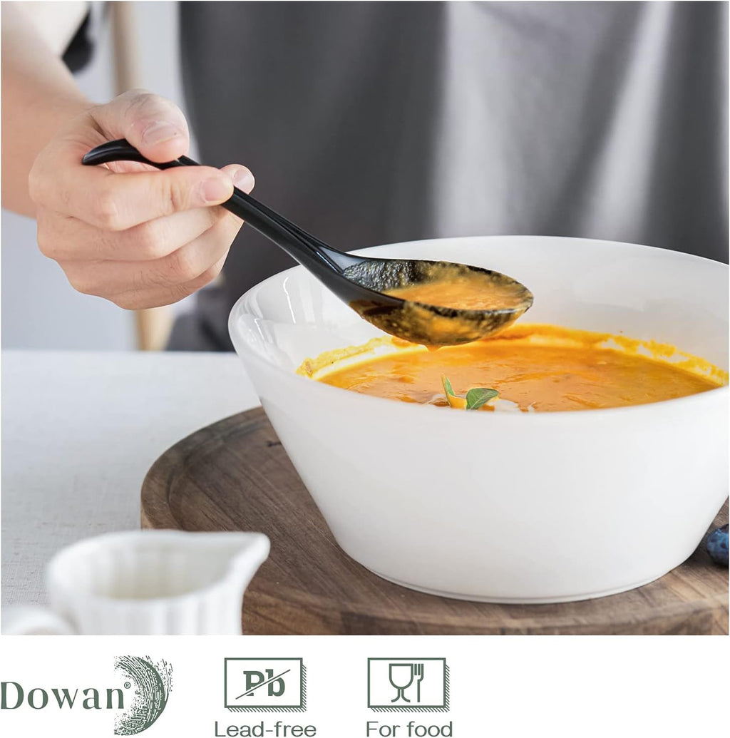 Soup Spoons, Ceramic Chinese, Asian Soup Spoons, White Japanese Spoon Large for Ramen Pho Wonton Dumpling Miso, Deep Oval Hook Design, Set of 6 (6, Black)