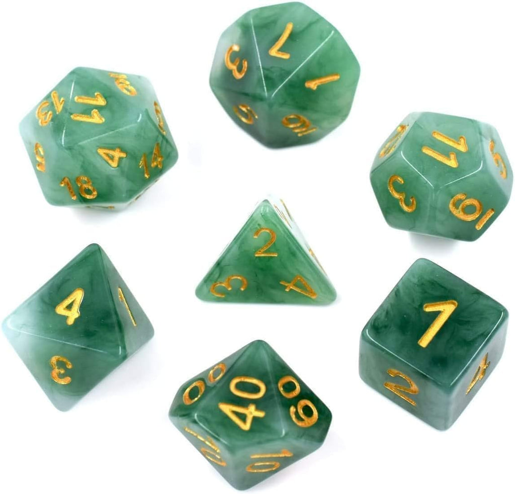 Polyhedral DND Dice Sets, 7-Die RPG Resin Green Dice Set for D&D Role Playing Games and Tabletop Game