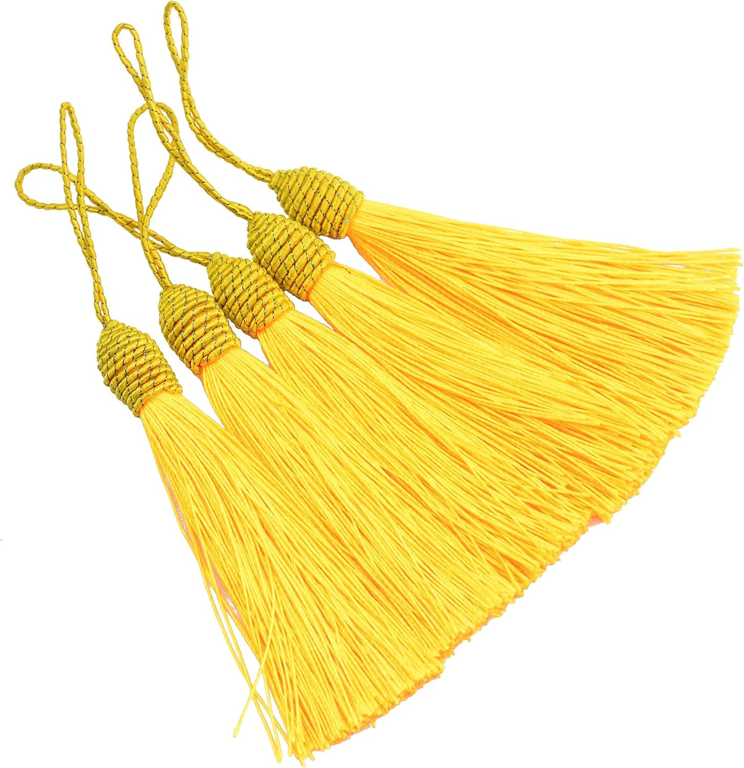20Pcs 15.5Cm/6 Inch Silky Floss Bookmark Tassels with 2-Inch Cord Loop and Small Chinese Knot for Jewelry Making, Souvenir, Bookmarks, DIY Craft Accessory (Royal Gold)