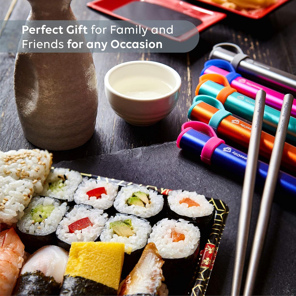 Chopsticks, 1 Pair of Chopstick, Titanium Chopsticks with Aluminium Case (Purple)