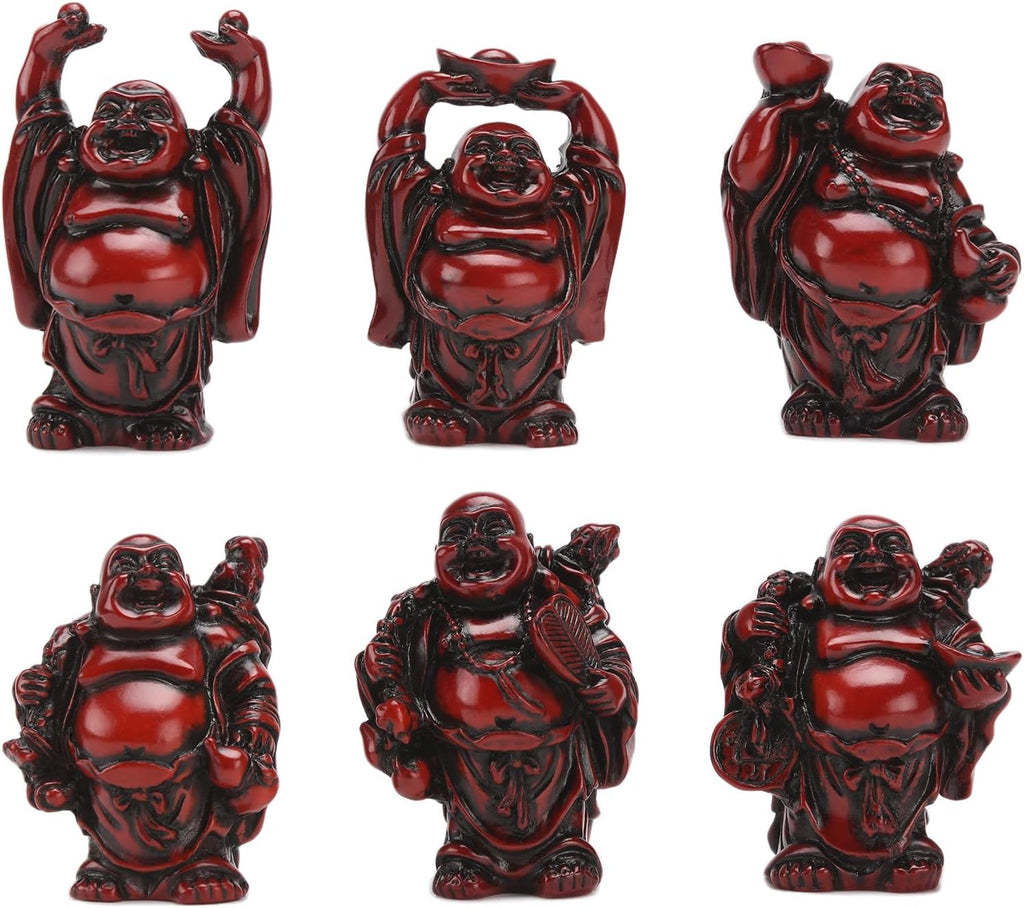 BRABUD 2.5'' Red Resin Laughing Buddha Figurines Good Gift and Collection Set of 6 (Big Red)