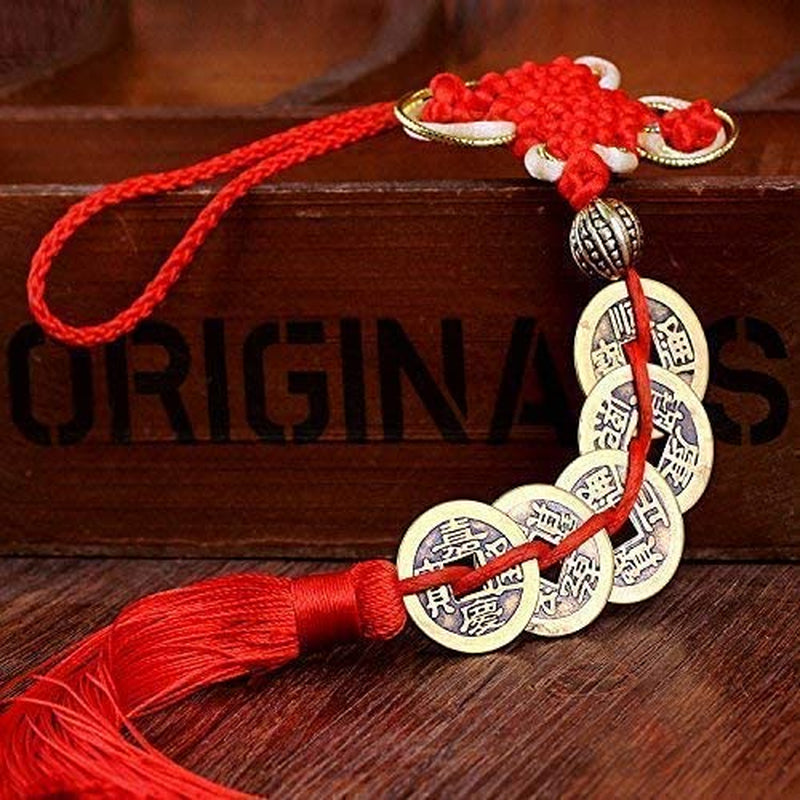 Feng Shui Coins for Wealth and Success with Chinese Knot Lucky Coins Five Emperor Money(5Coins)