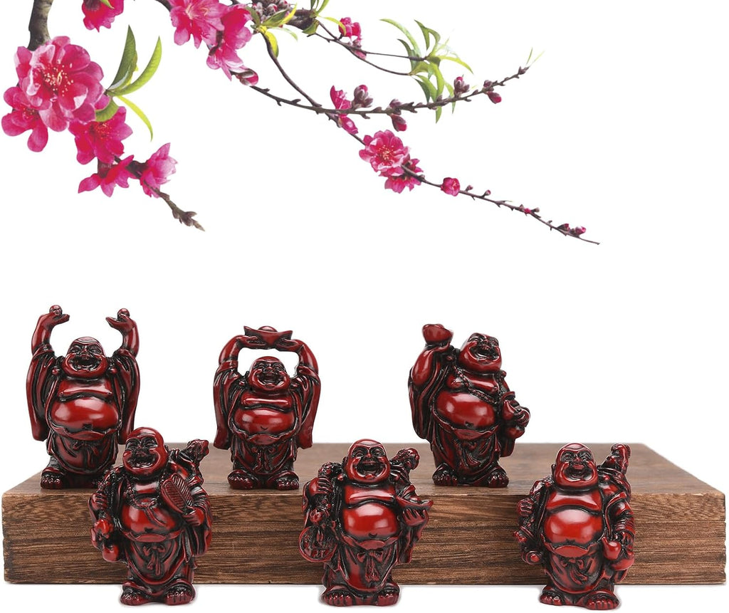 BRABUD 2.5'' Red Resin Laughing Buddha Figurines Good Gift and Collection Set of 6 (Big Red)
