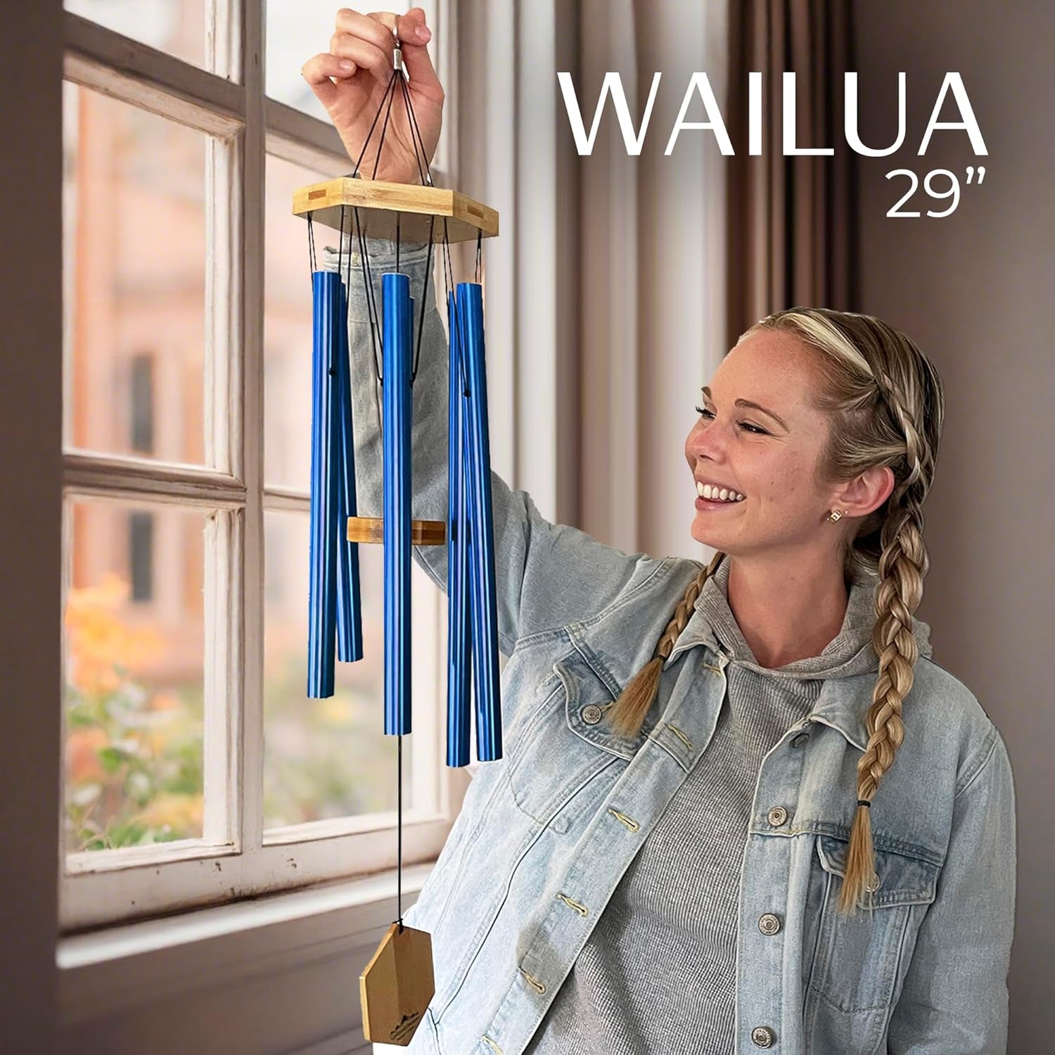 Wind Chimes for Outside, Gift for Mom, Deep Tone, Sympathy Gifts for Loss of Loved One, Patio Decoration, Memorial Windchimes, 29" Blue