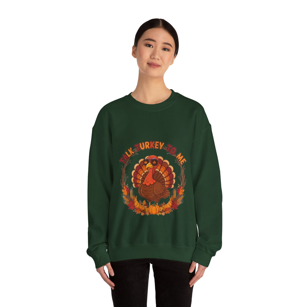 Thanksgiving Turkey Crewneck Sweatshirt - "Talk Turkey To Me" Fall Graphic