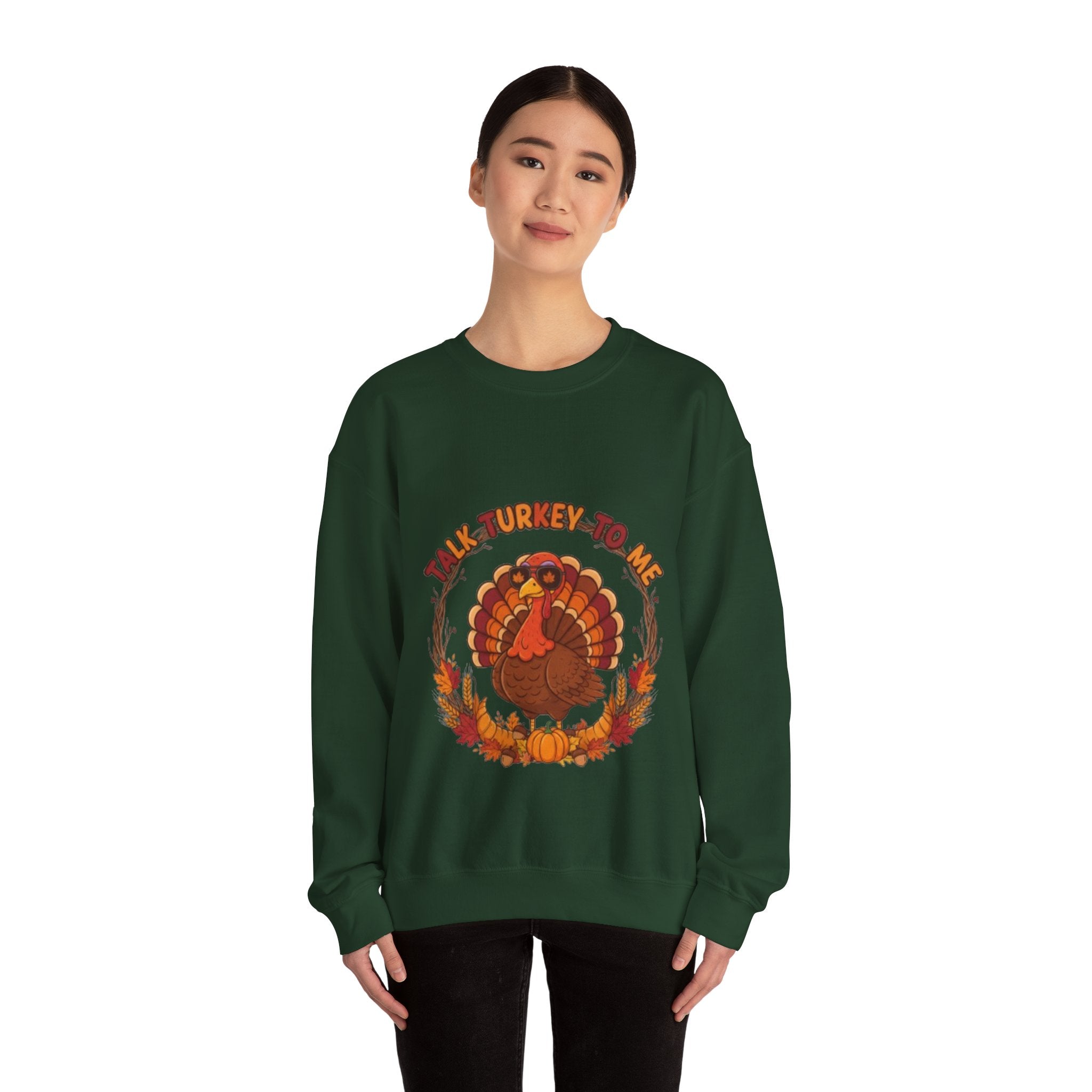 Thanksgiving Turkey Crewneck Sweatshirt - "Talk Turkey To Me" Fall Graphic
