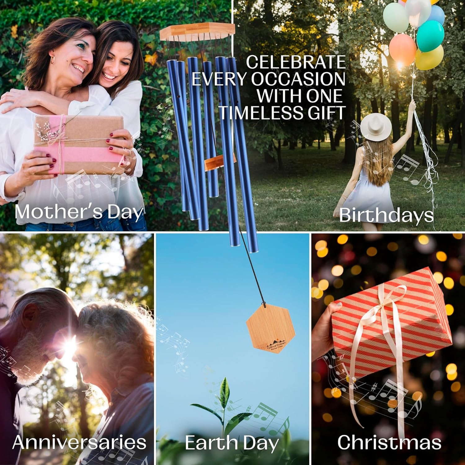 Wind Chimes for Outside, Gift for Mom, Deep Tone, Sympathy Gifts for Loss of Loved One, Patio Decoration, Memorial Windchimes, 29" Blue