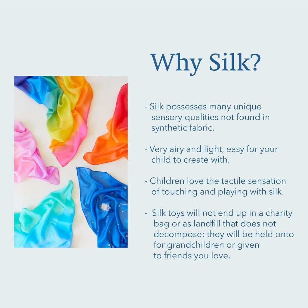 Enchanted Playsilk, 100% Silk Scarves for Kids and Toddlers, Sensory Toys | Bright Square Scarves, Montessori Waldorf Toys for Imaginative Pretend Play - Starry Night