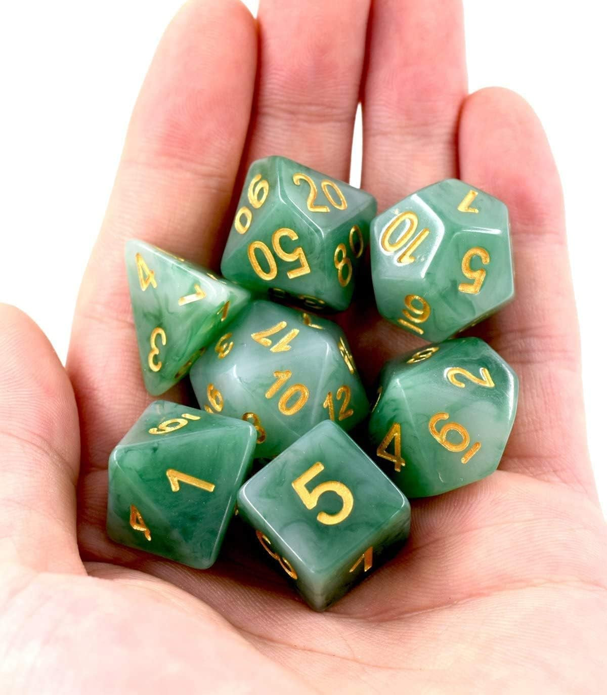 Polyhedral DND Dice Sets, 7-Die RPG Resin Green Dice Set for D&D Role Playing Games and Tabletop Game