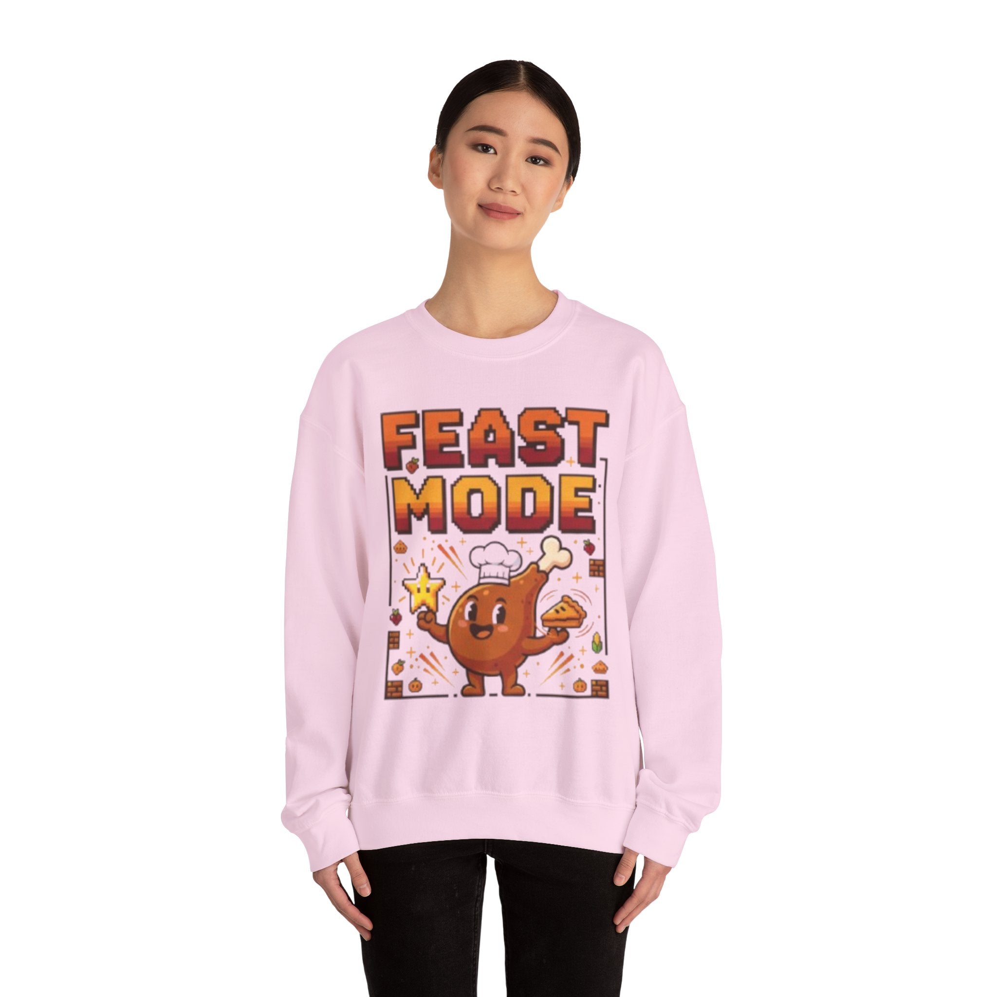 Feast Mode Sweatshirt – Funny Thanksgiving Food Cartoon Crewneck