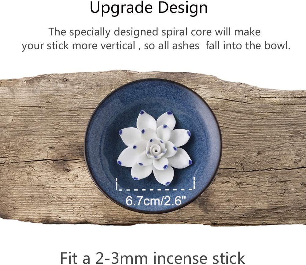 Incense Holder Ceramic Incense Burner Lotus Incense Holder for Sticks Handicraft Incense Stick Holder 4.62 Inch Dark Blue