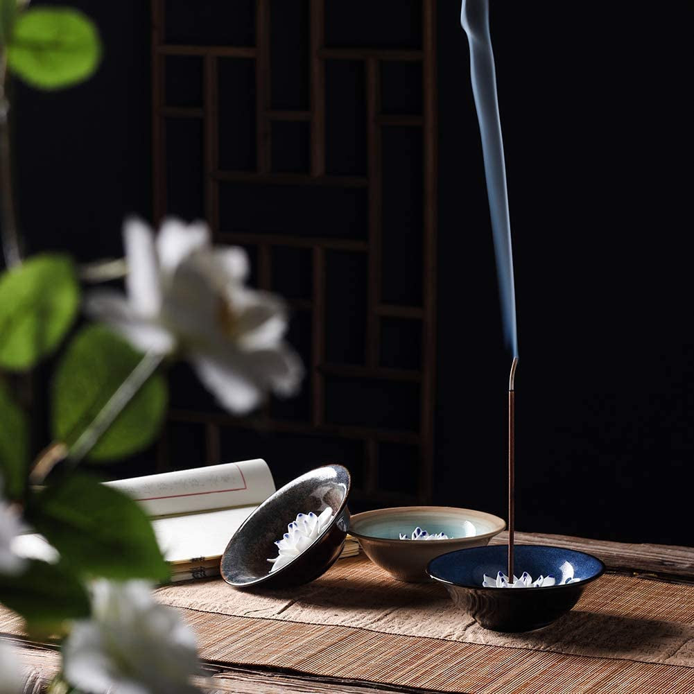 Incense Holder Ceramic Incense Burner Lotus Incense Holder for Sticks Handicraft Incense Stick Holder 4.62 Inch Dark Blue