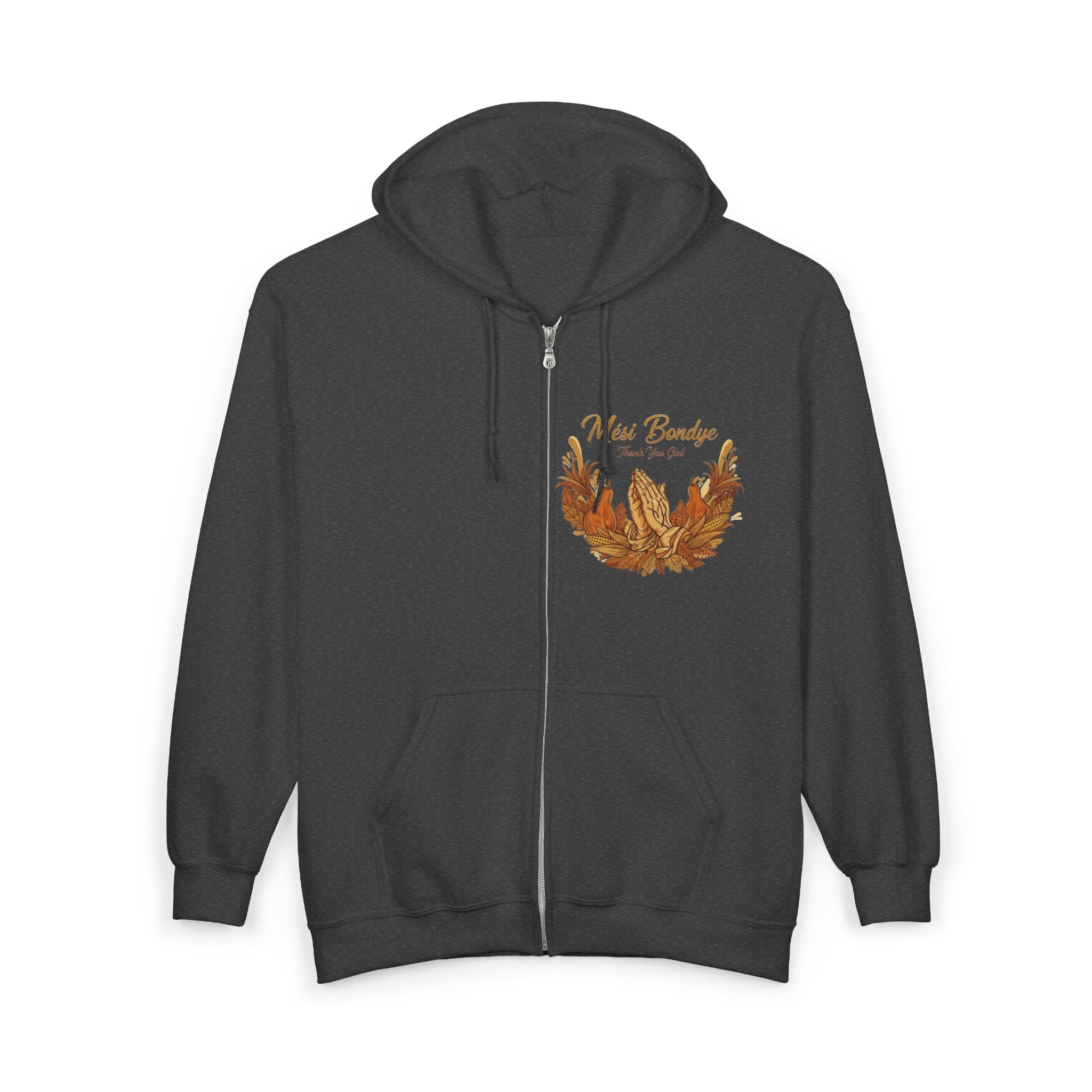 Fall Leaves Full-Zip Hoodie - 'Mèsi Bondye' Autumn Leaf Design