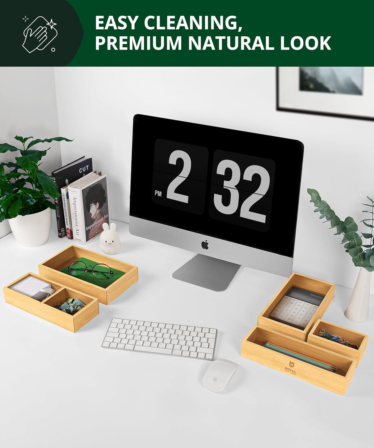 5-Piece Bamboo Drawer Organizer Set – Multi-Use Storage Trays for Kitchen, Bathroom, Office, Makeup, Jewelry & More – Junk Drawer Tray, Utensil Holder, Storage Box & Bin Set (5 Boxes)