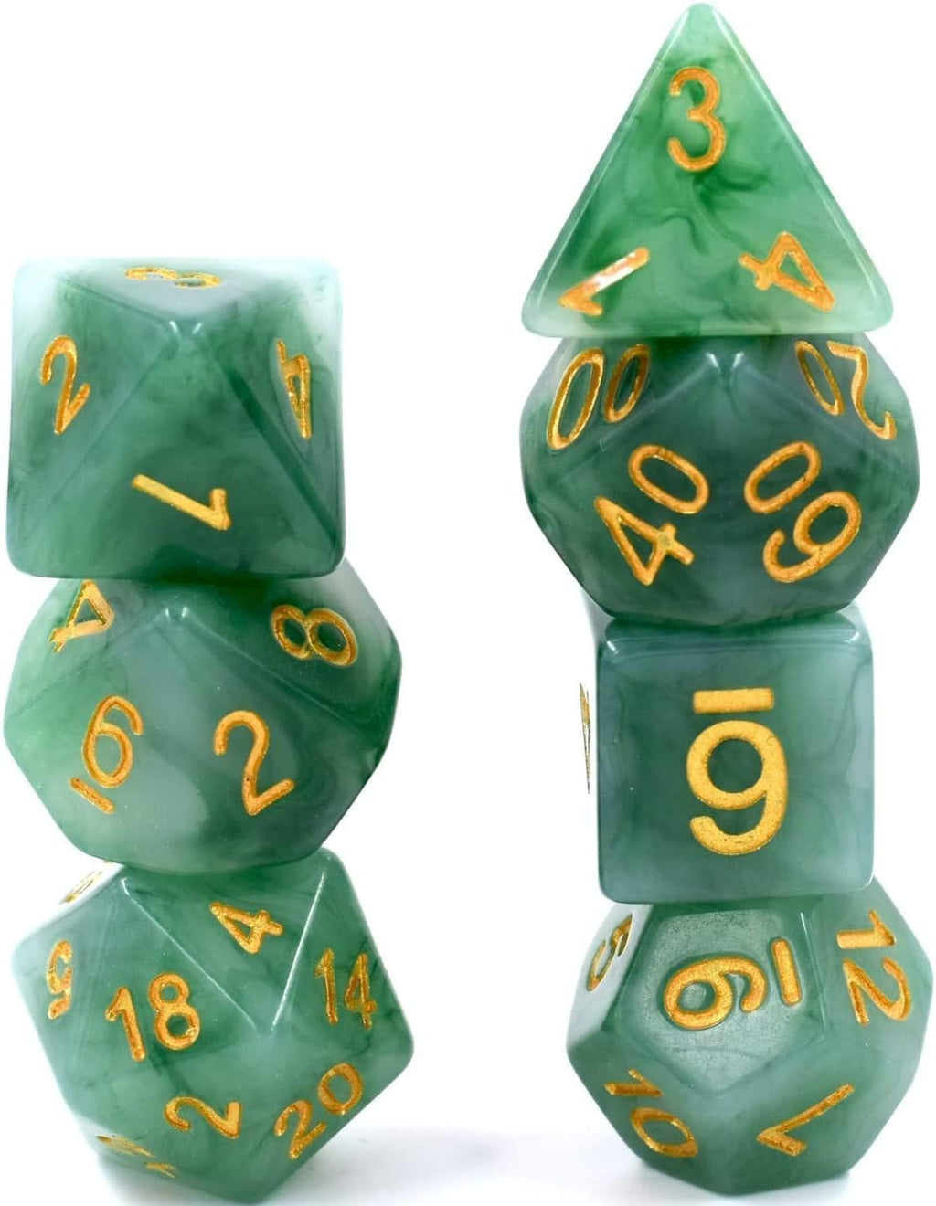Polyhedral DND Dice Sets, 7-Die RPG Resin Green Dice Set for D&D Role Playing Games and Tabletop Game