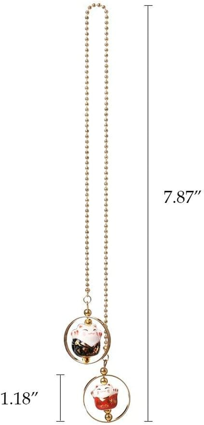 Lucky Cat Car Mirror Hanging Ornaments Porcelain Figurine Car Interior Decor Accessories (Black & Red)