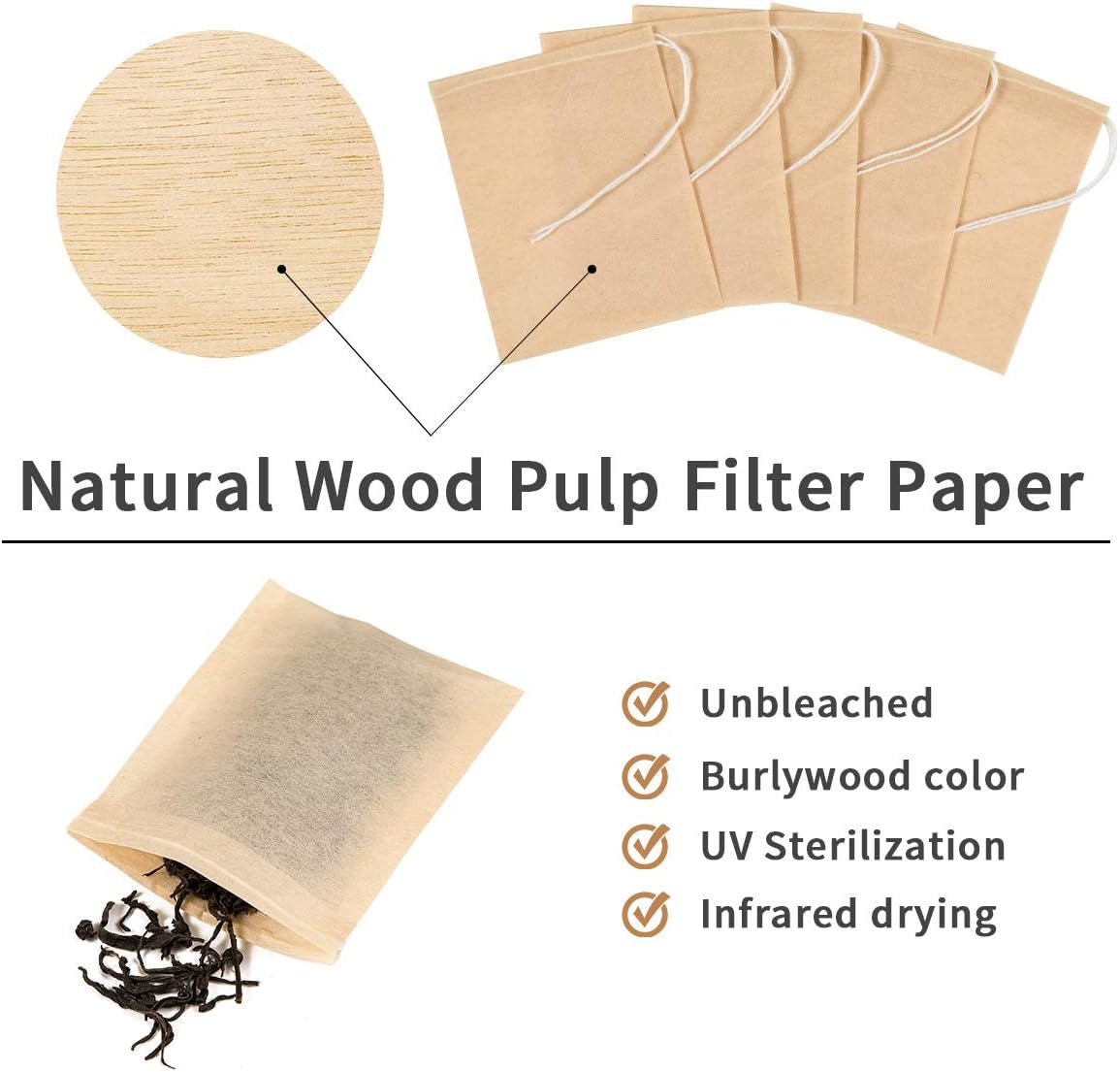 400 Pack Disposable Drawstring Tea Filter Bags Safe & Natural Unbleached Paper Tea Infuser Drawstring Empty Bag for Loose Leaf Tea (7 X 9, Natual Color)