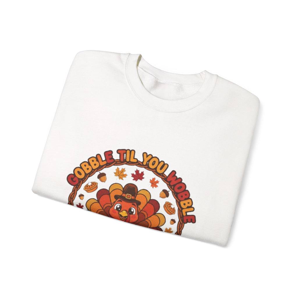 Thanksgiving Sweatshirt — "Gobble ’Til You Wobble" Cute Retro Turkey Crewneck