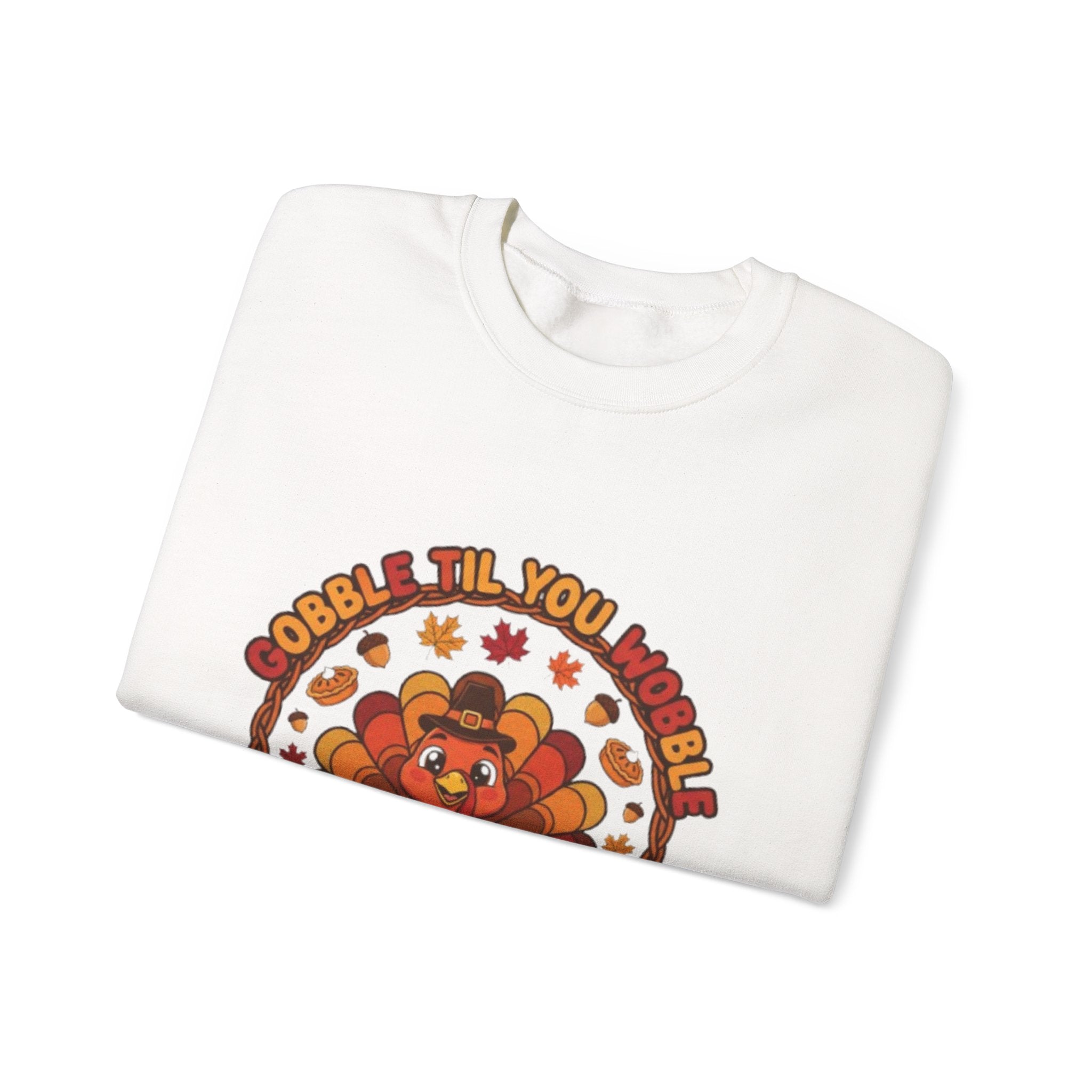 Thanksgiving Sweatshirt — "Gobble ’Til You Wobble" Cute Retro Turkey Crewneck