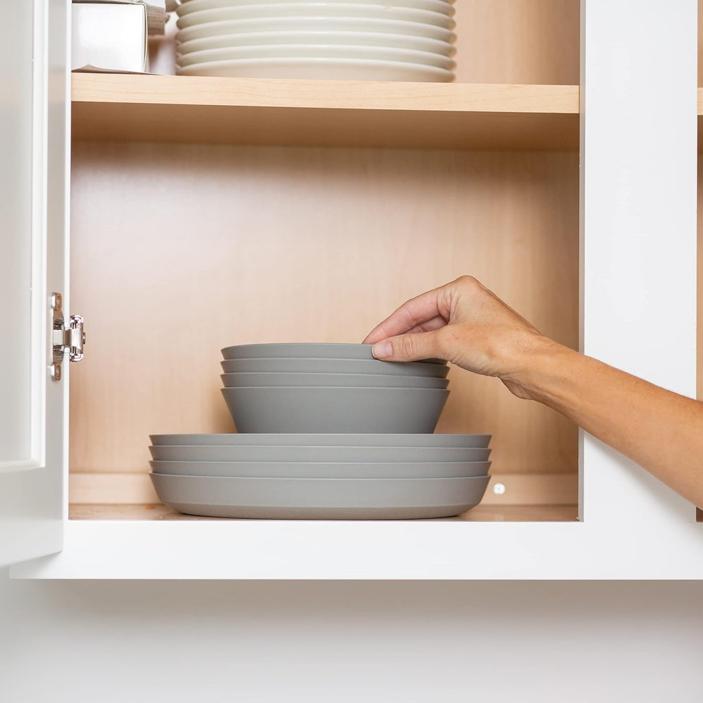 Premium Wheat Straw Plates and Bowls Sets - 8-Piece Wheat Straw Dinnerware Sets - Unbreakable & Reusable Microwave Safe Plastic Dinner Plates for Outdoors, RV, Camping Dishes - Feather