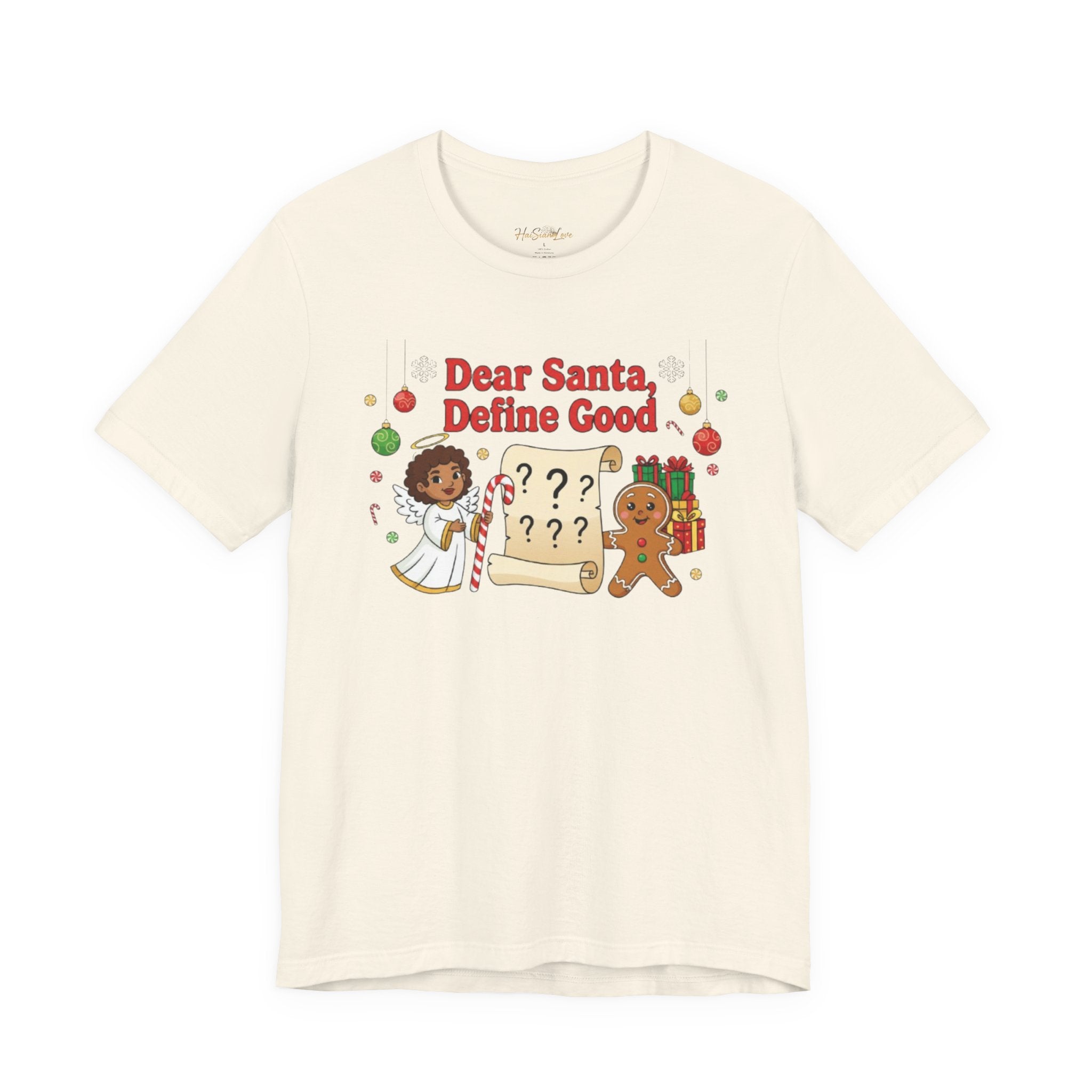 Dear Santa Define Good Christmas Tee — Cute Kids Holiday Shirt with Gingerbread & List