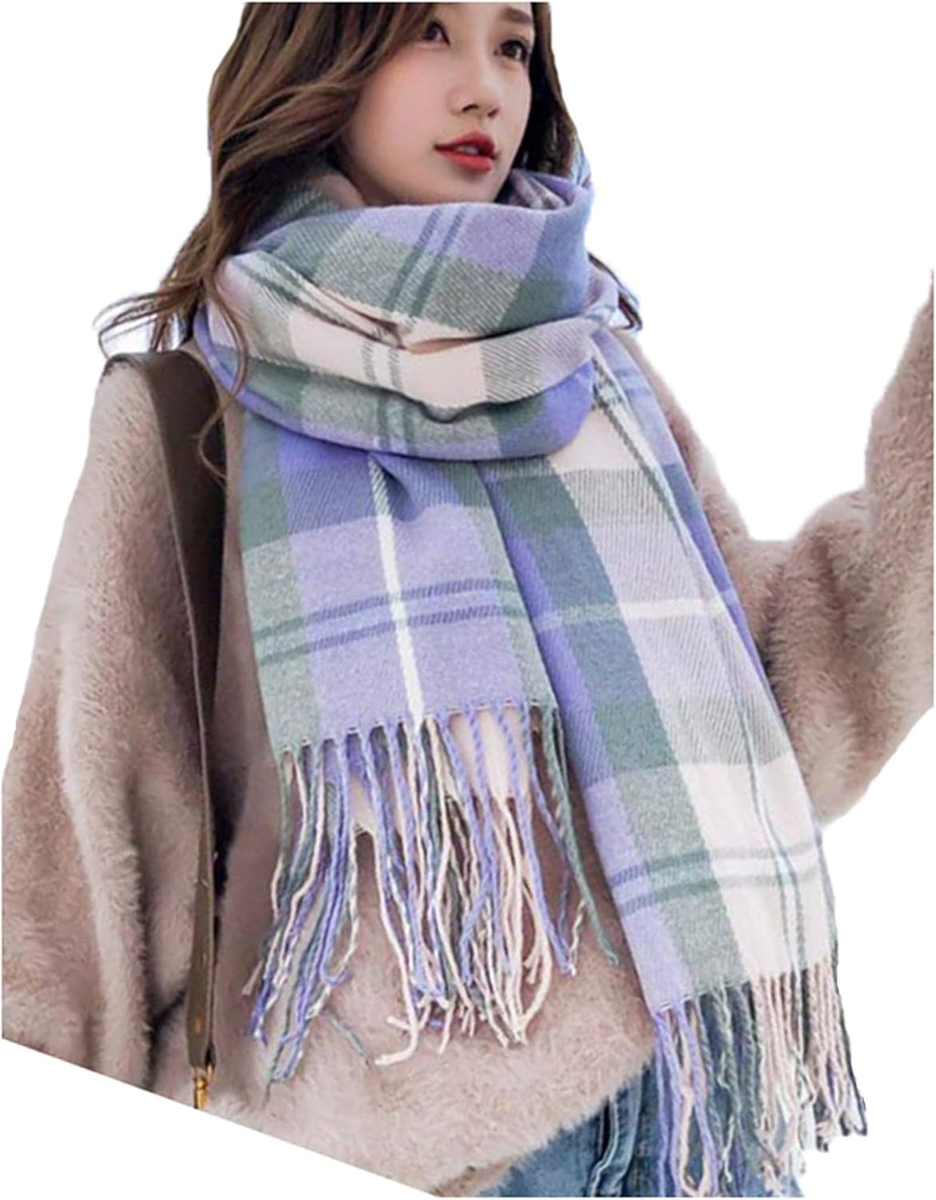 Women'S Fashion Scarves Long Shawl Winter Thick Warm Knit Large Plaid Scarf