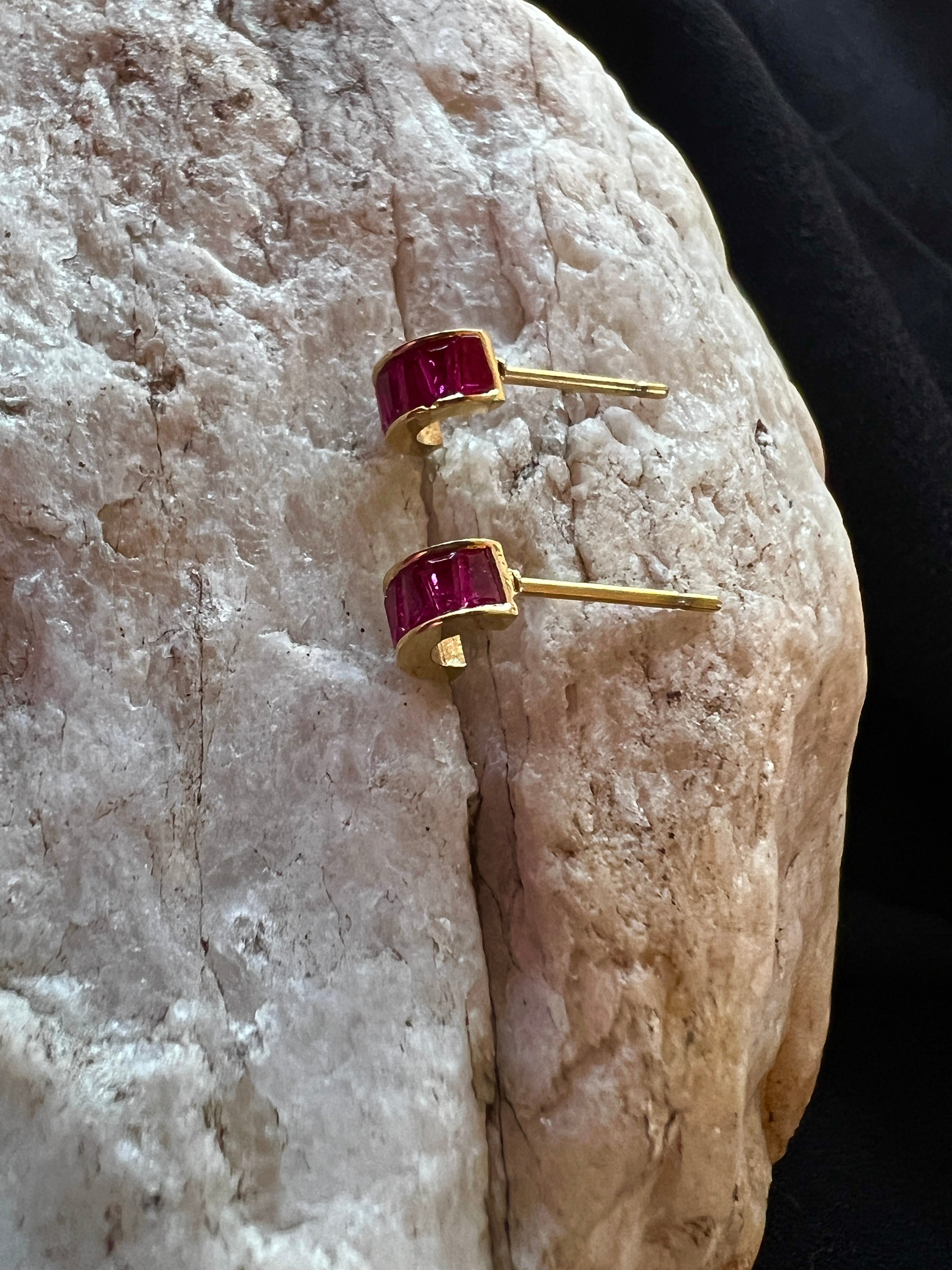 Dainty Crystal Hoop Stud-Ruby Red, Stainless Steel Gold Plated