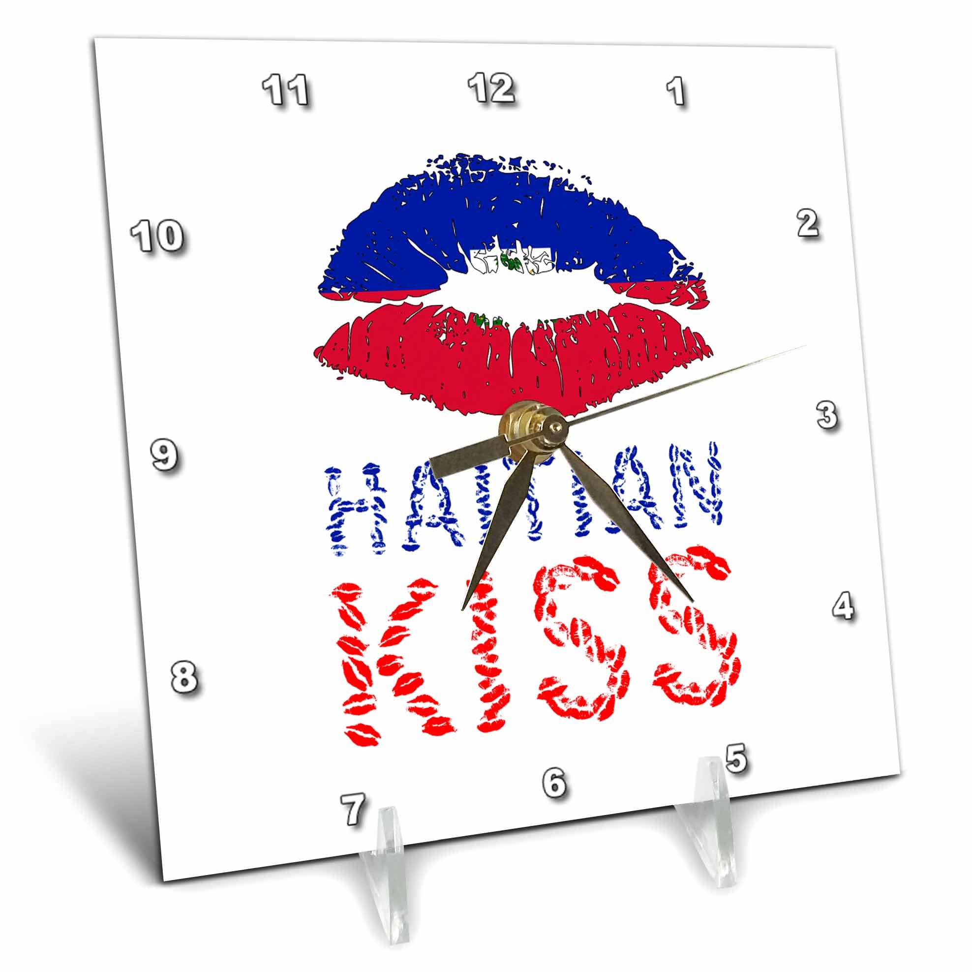 3dRose Woman Lips, The Flag of Haiti. Haitian Kiss Desk Clocks (dc_344706)