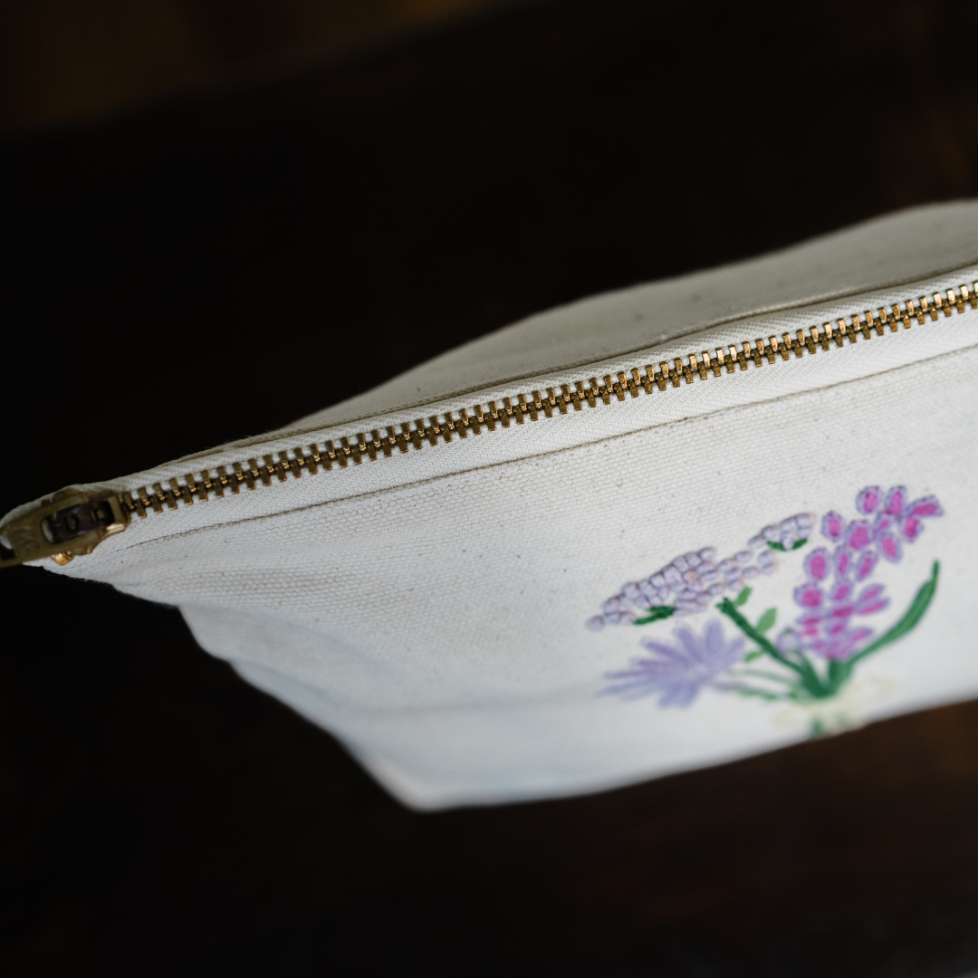 Embroidered Canvas Zipper Pouch