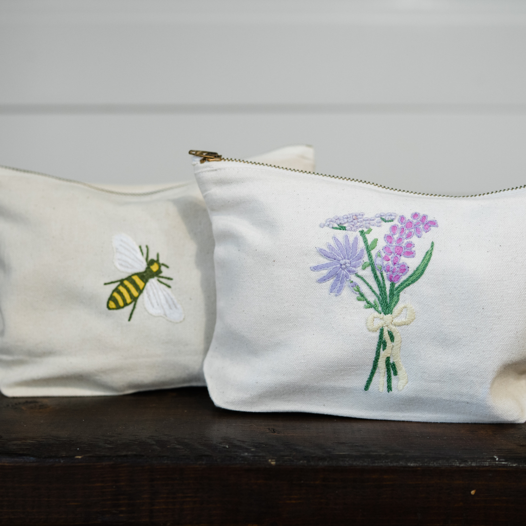 Embroidered Canvas Zipper Pouch