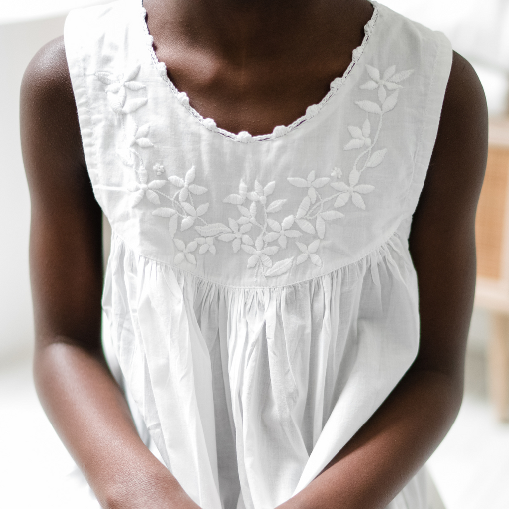 Little Girl Dress - White Garland