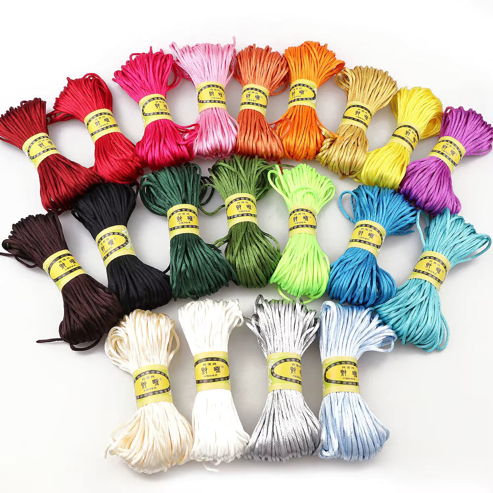 20M/Lot 20Colors Braided Macrame Silk Satin Nylon Cord Rope DIY Chinese Knot Jewelry Bracelet Making Findings Beading Thread 2Mm