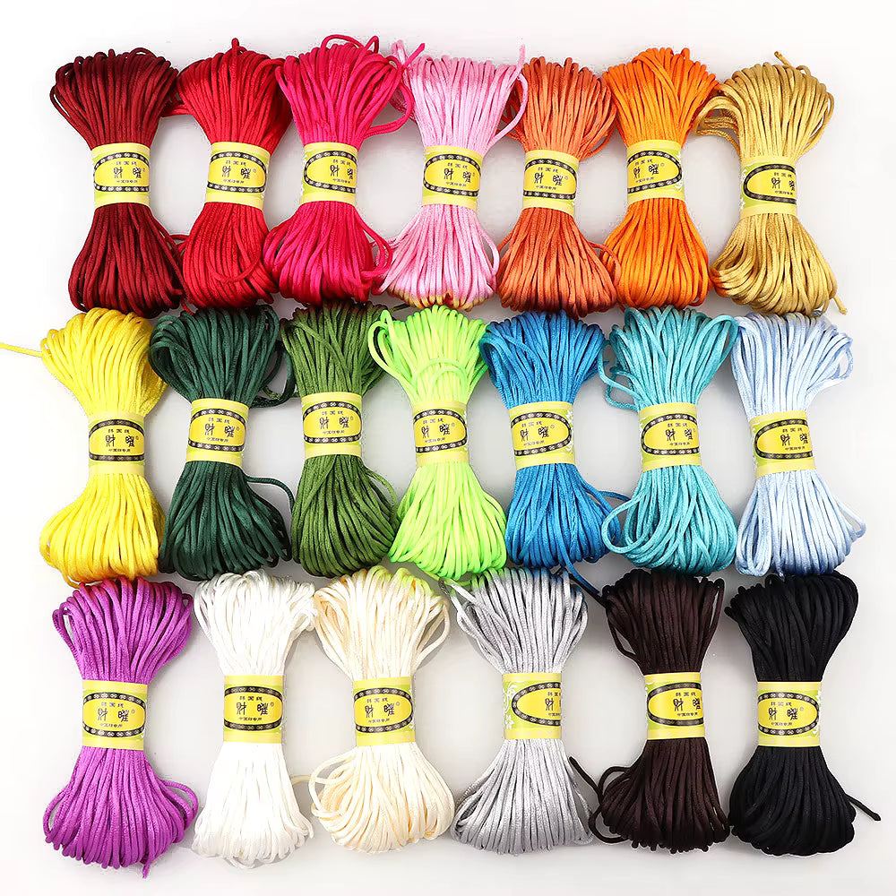 20M/Lot 20Colors Braided Macrame Silk Satin Nylon Cord Rope DIY Chinese Knot Jewelry Bracelet Making Findings Beading Thread 2Mm
