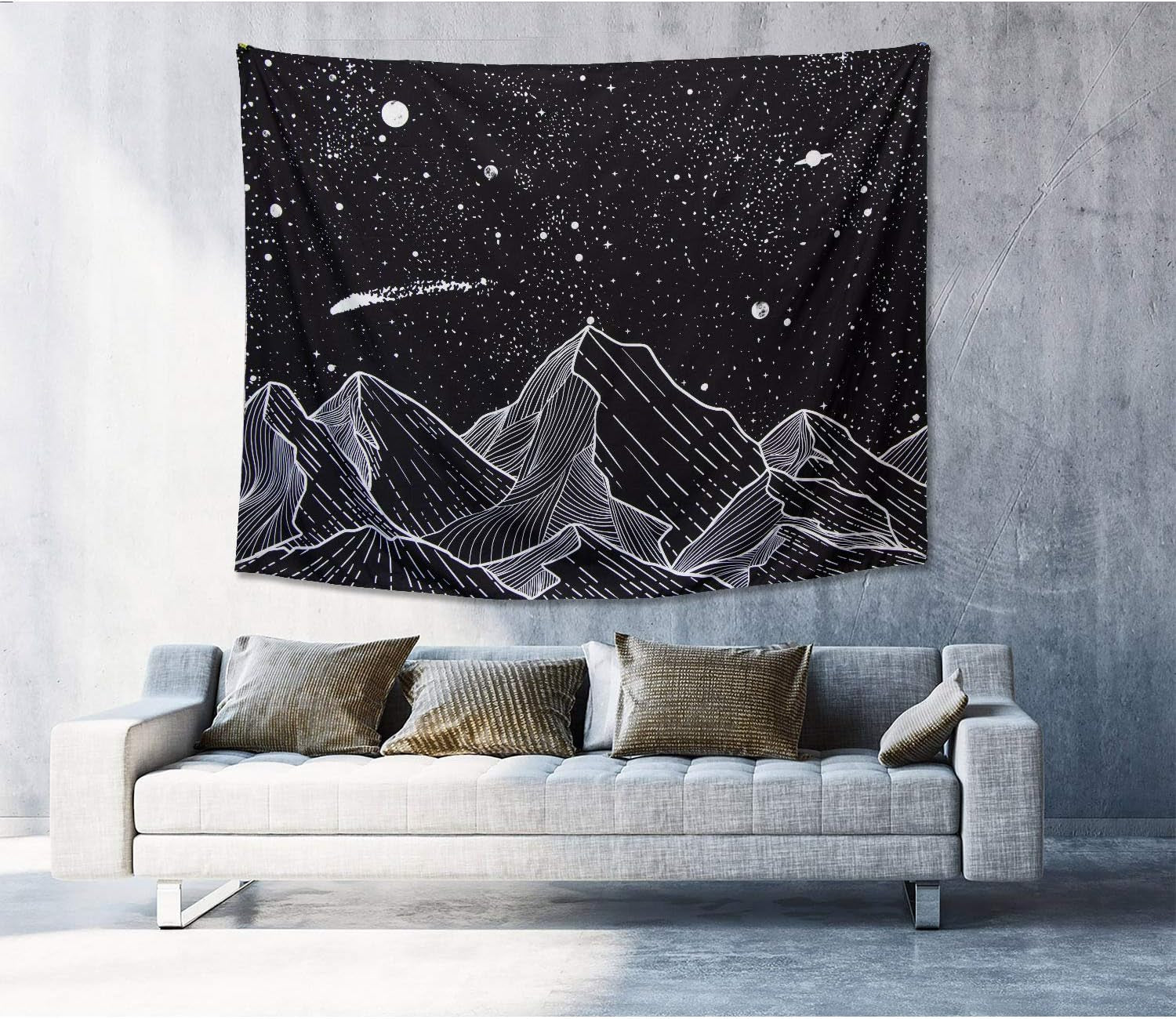 Black and White Tapestry Starry Night Mountain Tapestries for Bedroom Aesthetic Moon and Stars Tapastry'S Wall Hanging Dark Nature Forest Wall Tapestry for Living Room Dorm (Dark, 80'' × 60'')