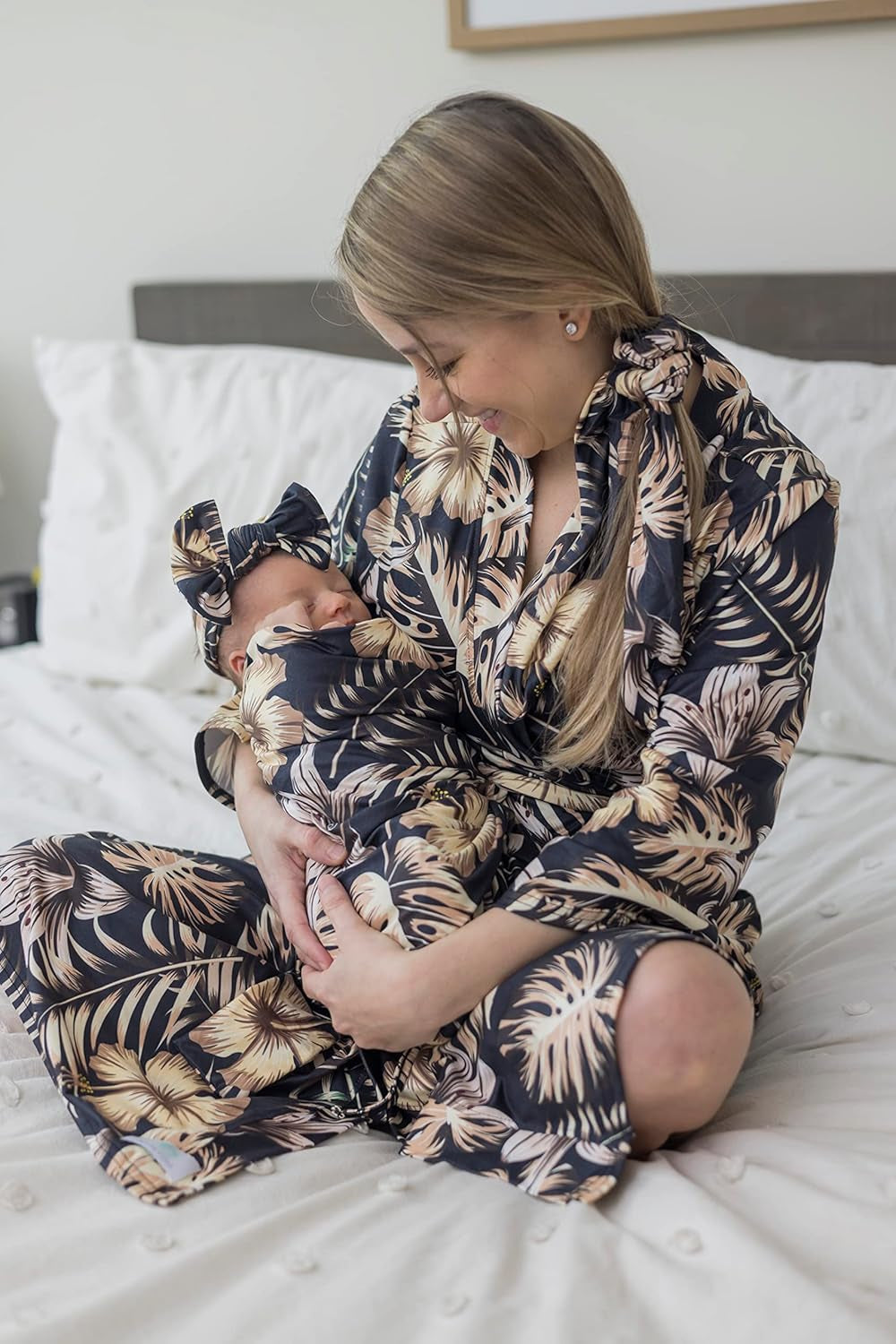 Maternity Robe and Baby Swaddle Blanket, Milk Silk Matching Delivery Robe and Swaddling Wrap for Mom and Baby