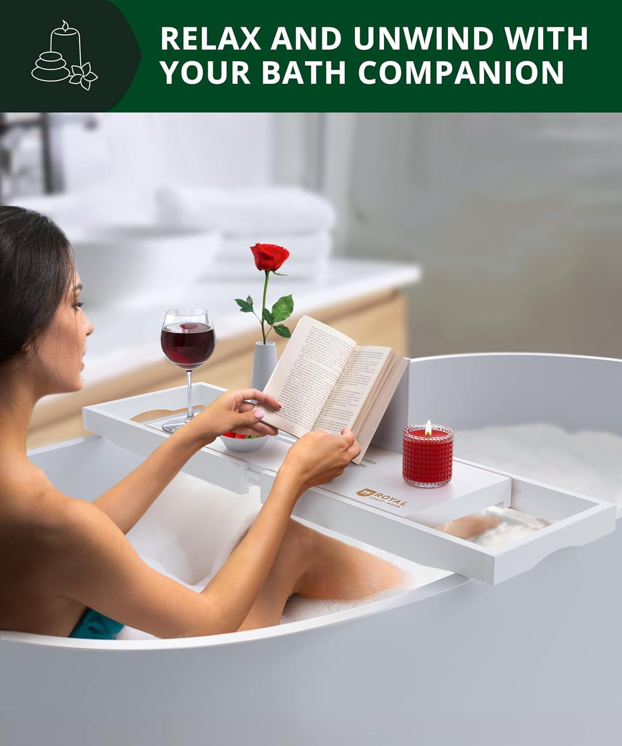 Premium Bathtub Tray - Expandable Bath Tray for Tub - Luxury Bathtub & Bathroom Accessories