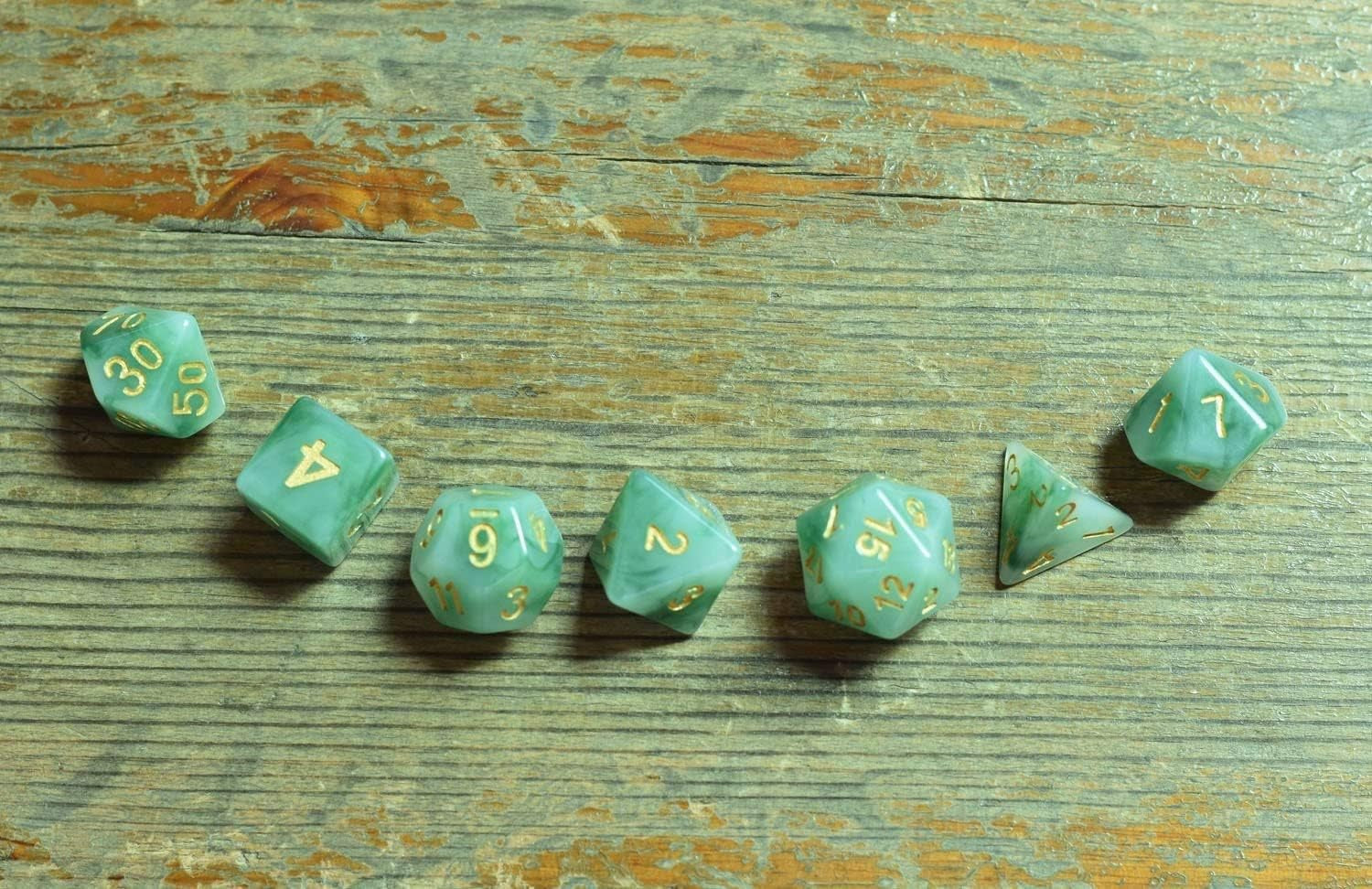 Polyhedral DND Dice Sets, 7-Die RPG Resin Green Dice Set for D&D Role Playing Games and Tabletop Game